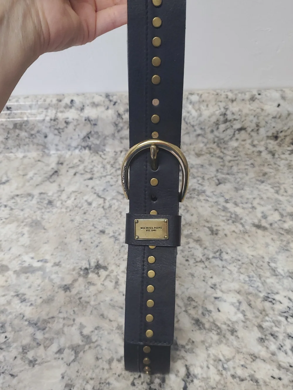 MICHAEL KORS  Black Leather Women's Belt with Gold-Tone Hardware